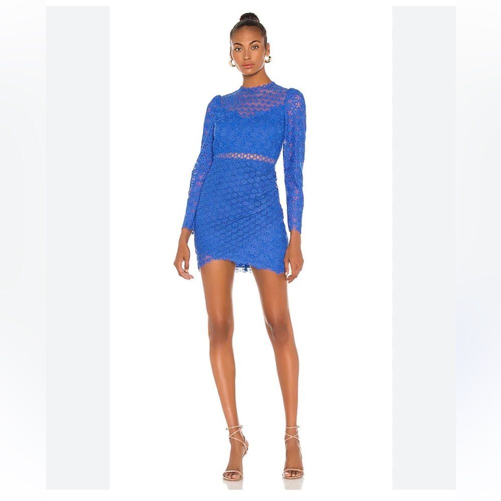 SAYLOR Xenia Long Sleeve Eyelet Cutout Mini Dress in Cobalt Blue size small NWT